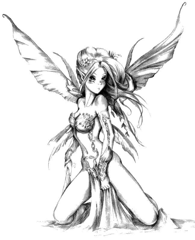 Название: Раскраска Красивая фея с крыльями. Категория: Фэнтези. Теги: фэнтези, девушка, фея.