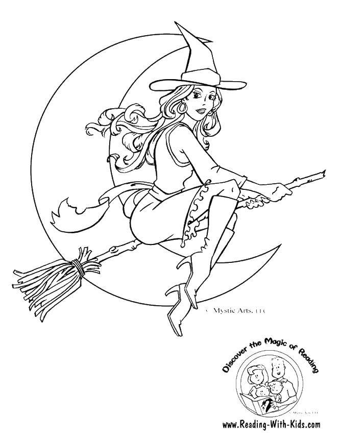 Coloring Beautiful witch. Category witch. Tags:  Halloween, witch, night, broom.