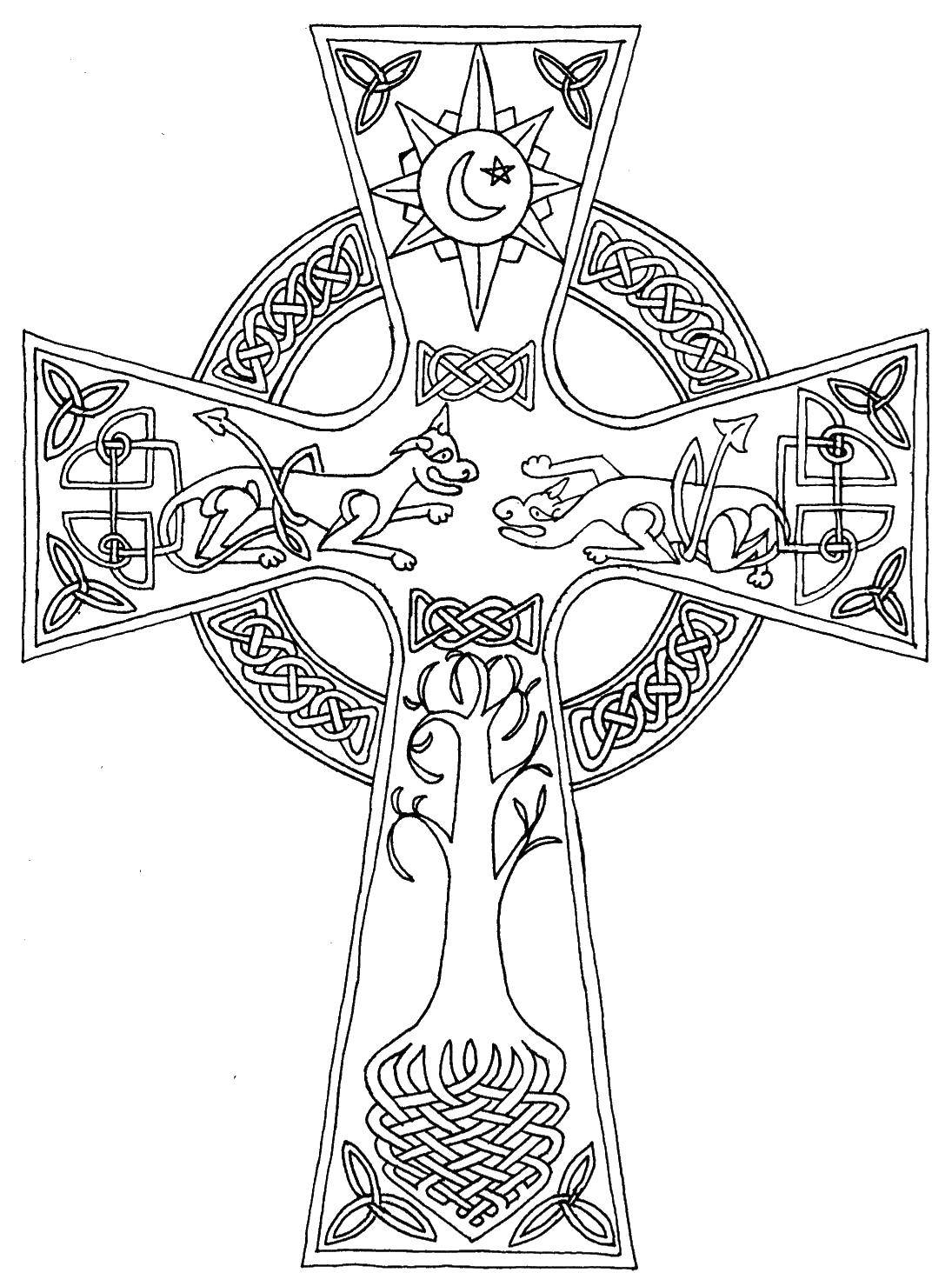 Название: Раскраска Крест с изображениями. Категория: Крест. Теги: крест, религия.