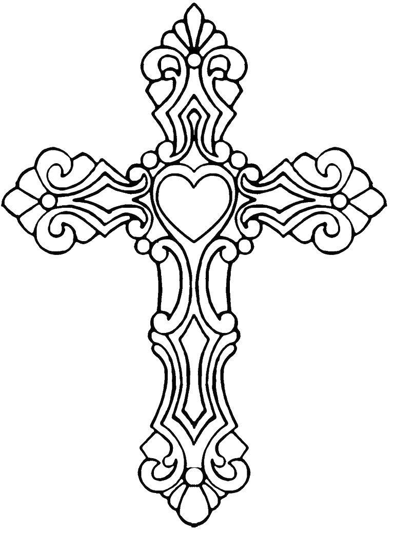 Название: Раскраска Крест с сердцем. Категория: Крест. Теги: крест, сердце.