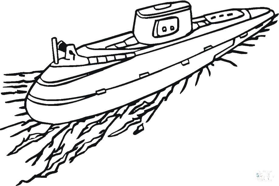 Название: Раскраска Лодка по воде. Категория: подводная лодка. Теги: Подводный мир.