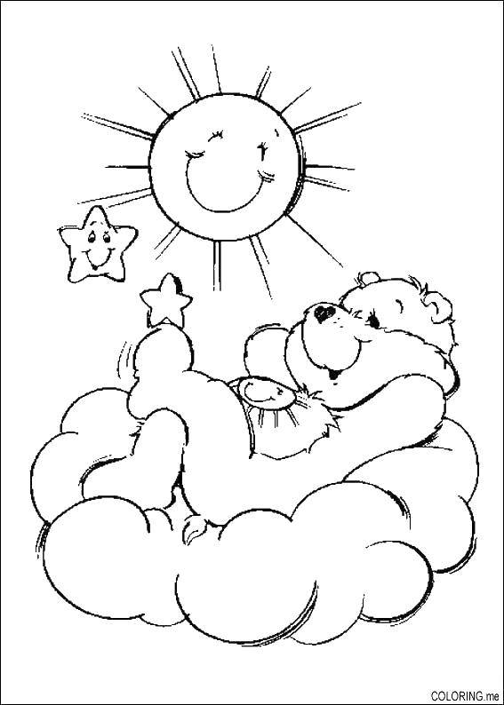 Coloring Gummy bear is on the cloud. Category gummy bears. Tags:  gummy bears, cloud, sun.