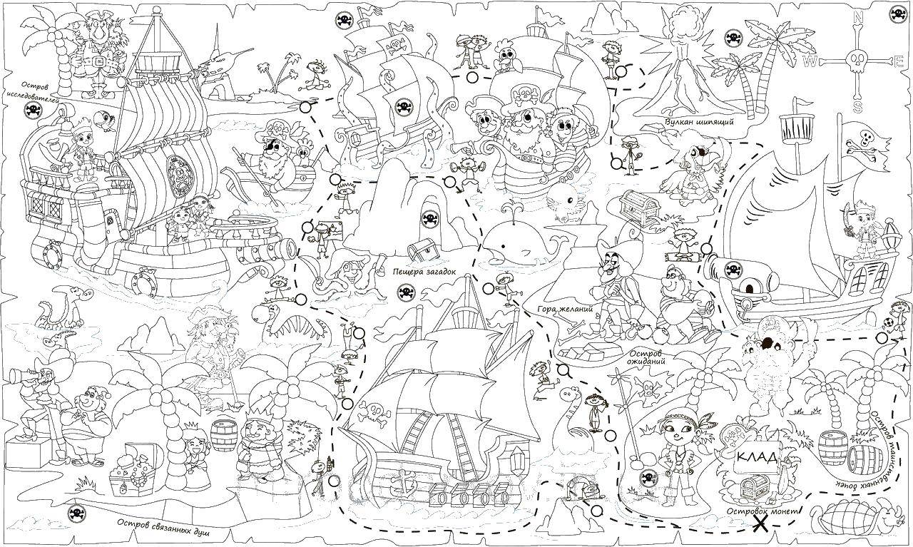 Coloring Pirate map. Category The pirates. Tags:  pirates, map.