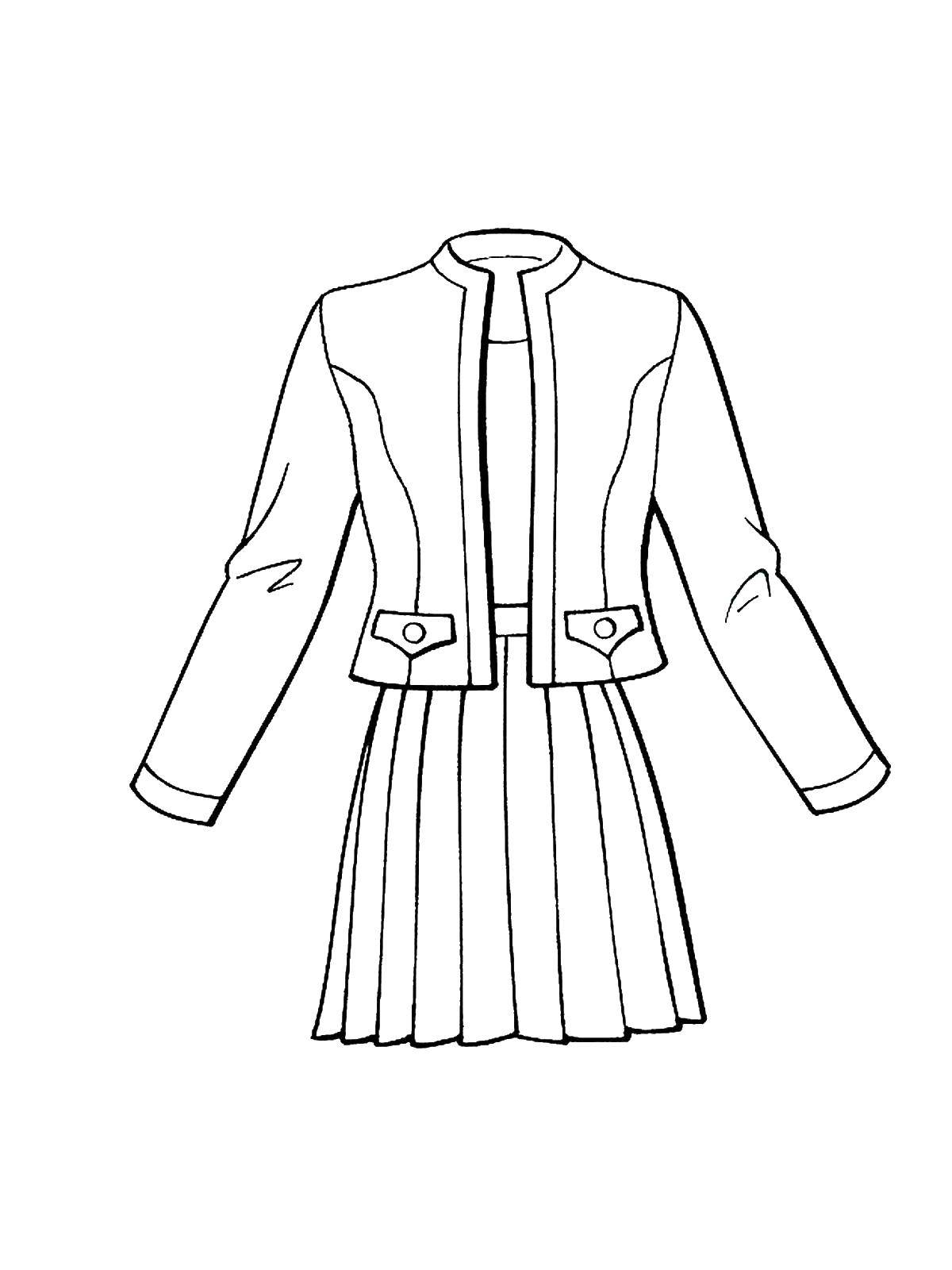 Название: Раскраска Платье с пиджаком. Категория: одежда. Теги: Одежда, платье, пиджак.