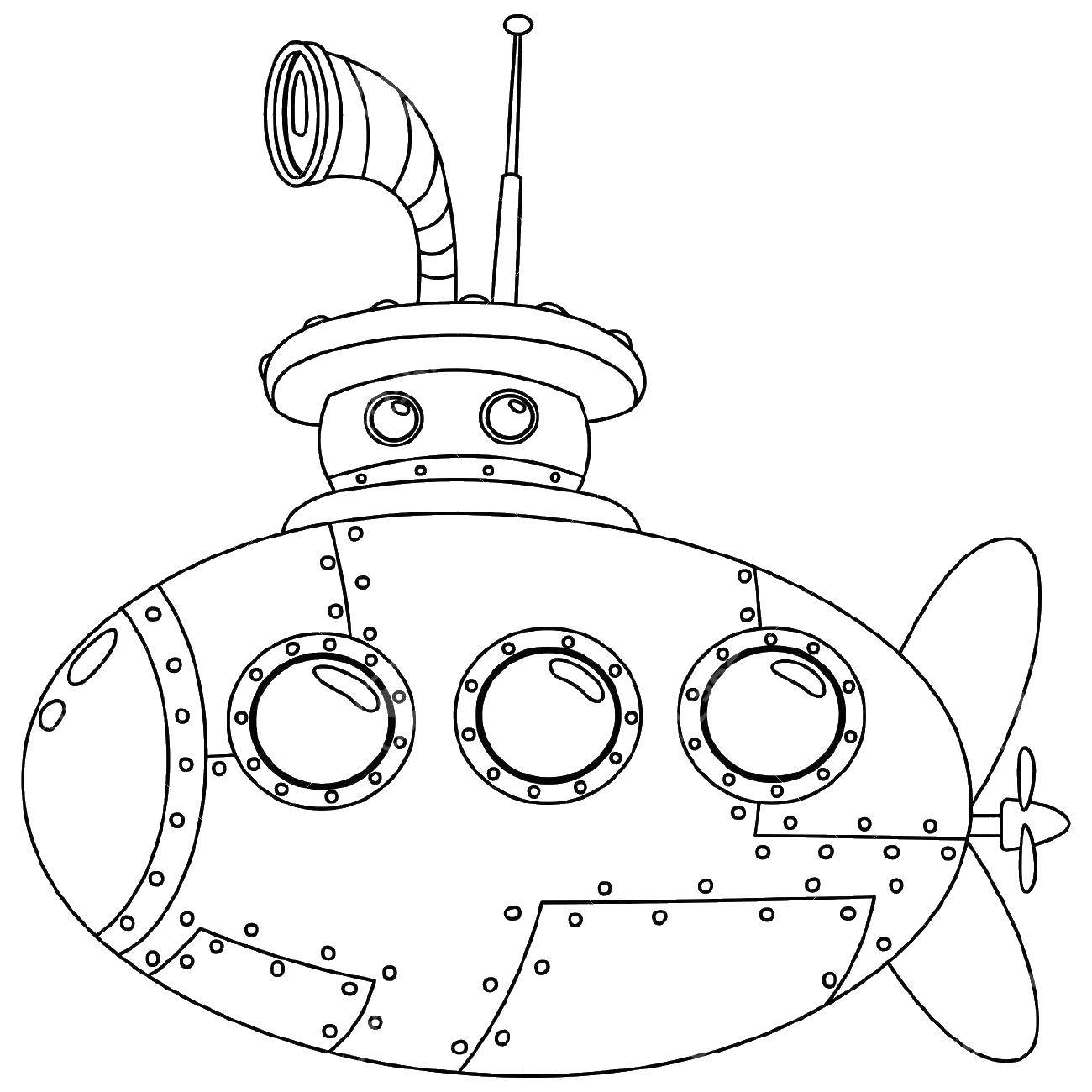 Название: Раскраска Подводная лодочка. Категория: подводная лодка. Теги: Подводный мир.