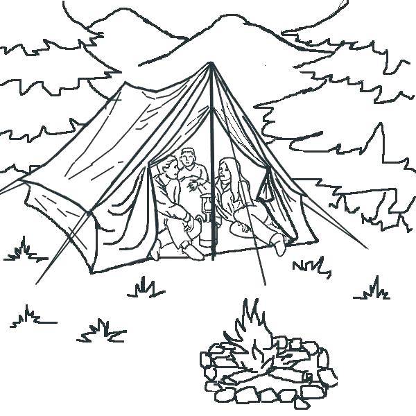 Название: Раскраска Посиделки в палатке. Категория: Отдых на природе. Теги: Отдых, поход, костер, лес, ночь.