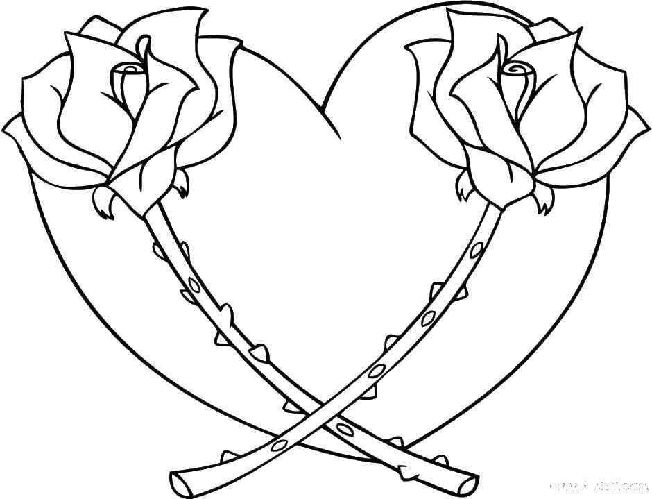 Название: Раскраска Розы с шипами и сердце. Категория: Сердечки. Теги: розы, сердце, цветы.