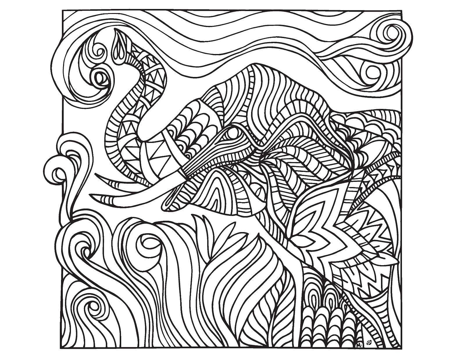 Coloring The elephant and the grass in patterns. Category patterns. Tags:  patterns, anti-stress, elephants.