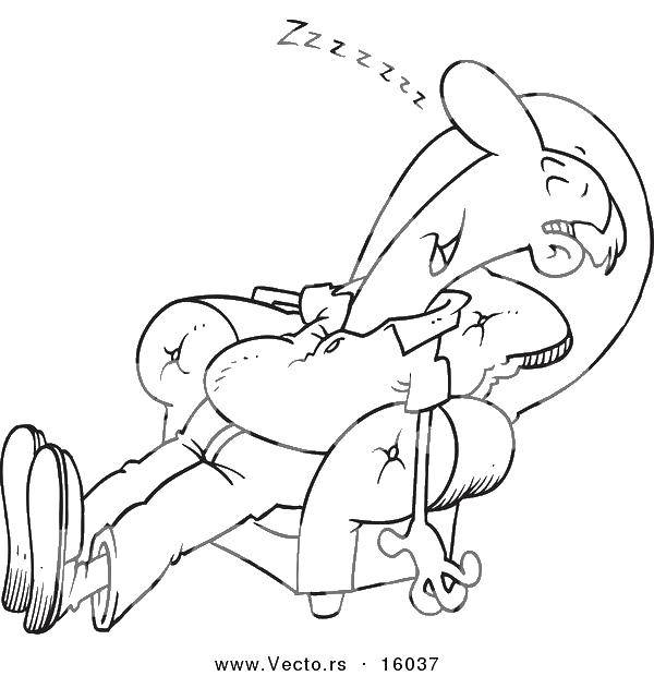 Название: Раскраска Спящий в кресле мужчина. Категория: Сон. Теги: сон, кресло.