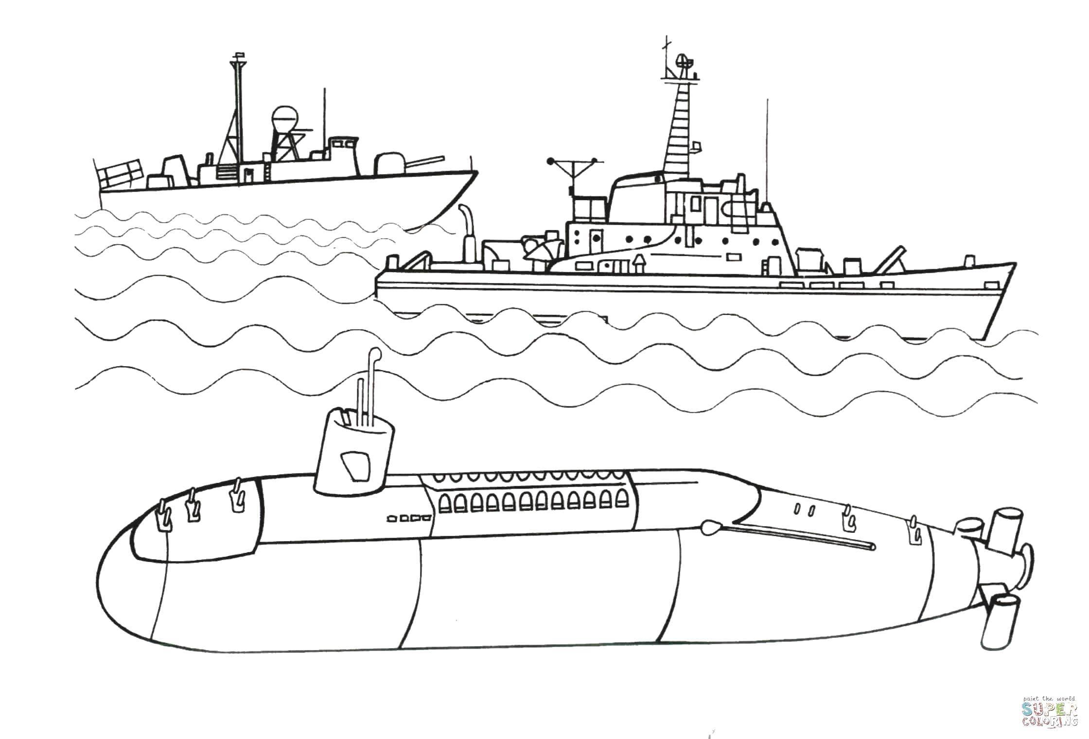 Название: Раскраска Субмарина. Категория: подводная лодка. Теги: Подводный мир.