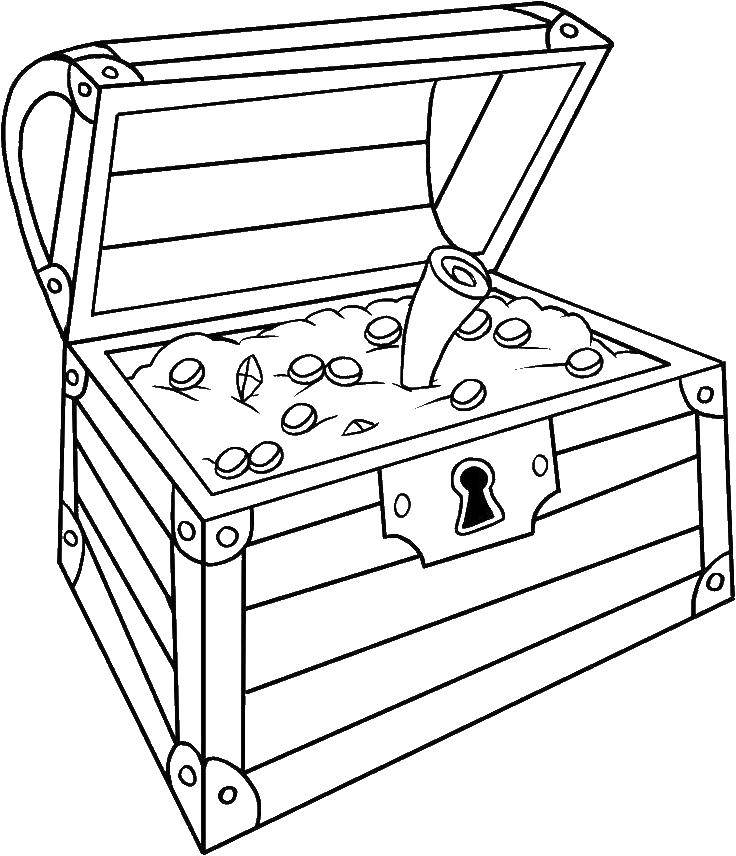 Coloring A chest full of gold coins. Category The pirates. Tags:  Pirate, island, treasure.