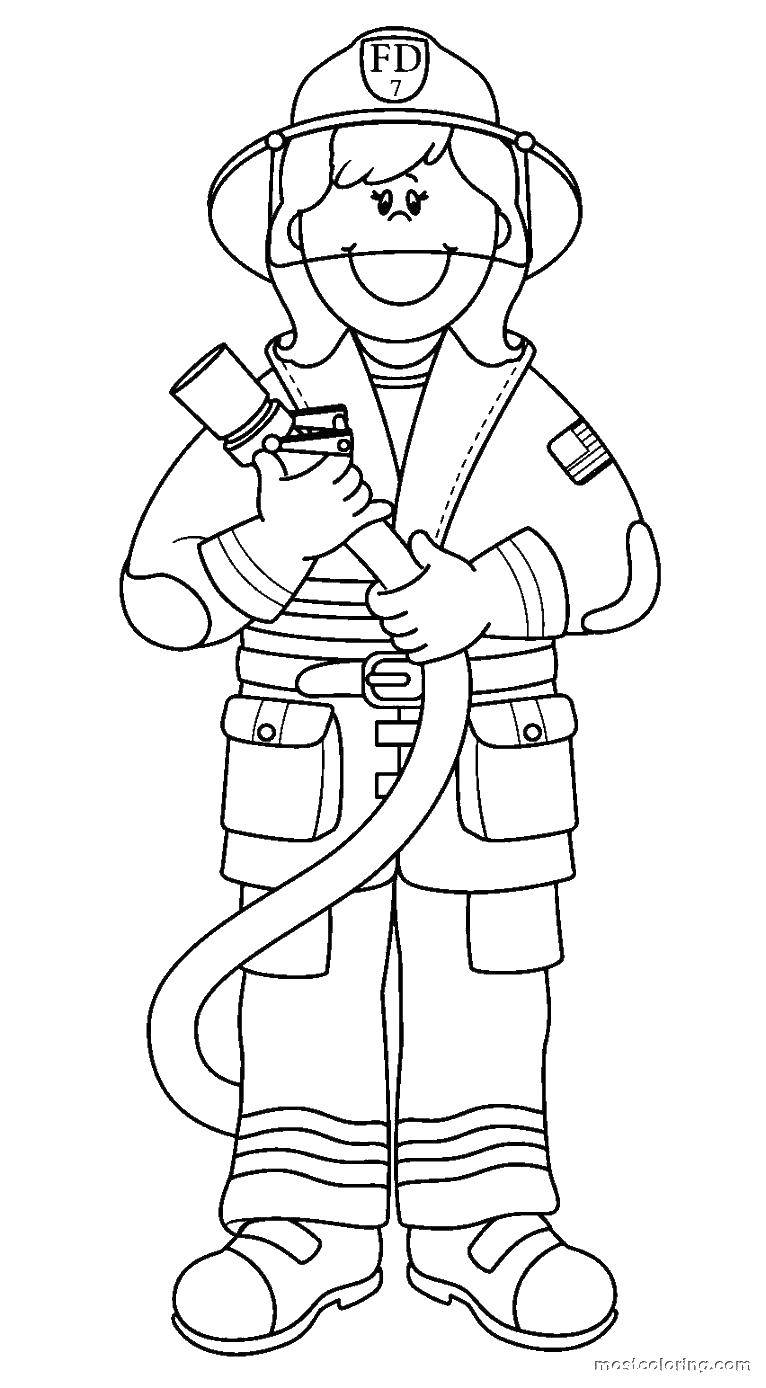 Coloring Female firefighter. Category coloring book firefighter. Tags:  fire, fire.