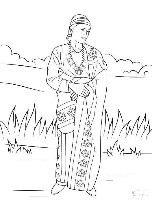 Розмальовки  Індійська жінка. Завантажити розмальовку Індіанець.  Роздрукувати ,індійці,