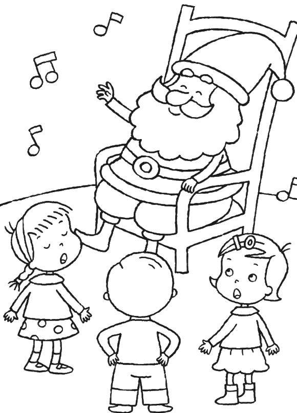 Розмальовки  Санта слухає, як співають діти. Завантажити розмальовку Санта Клаус, різдво.  Роздрукувати ,різдво,