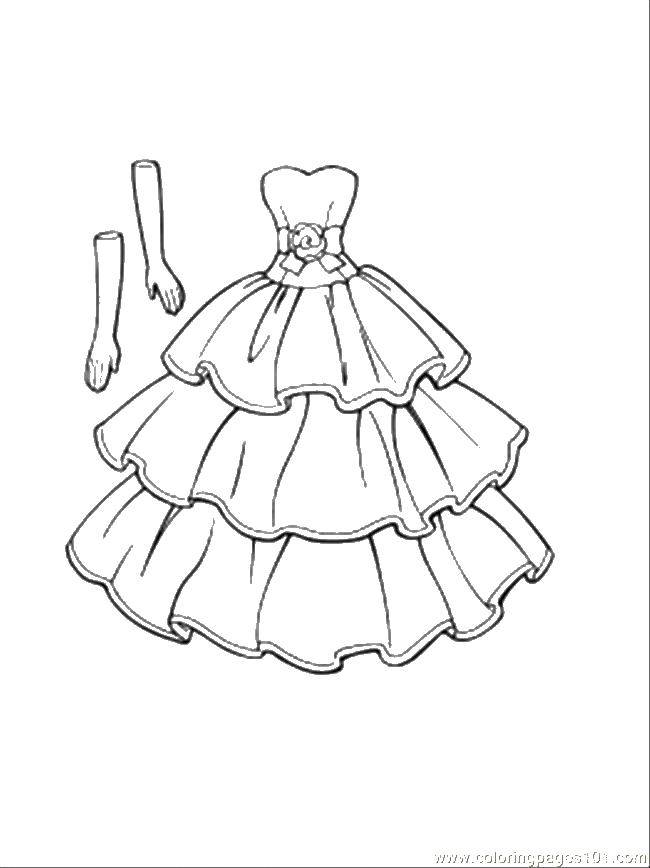 Название: Раскраска Бальное платье и перчатки. Категория: Платья. Теги: платье, бал, перчатки.