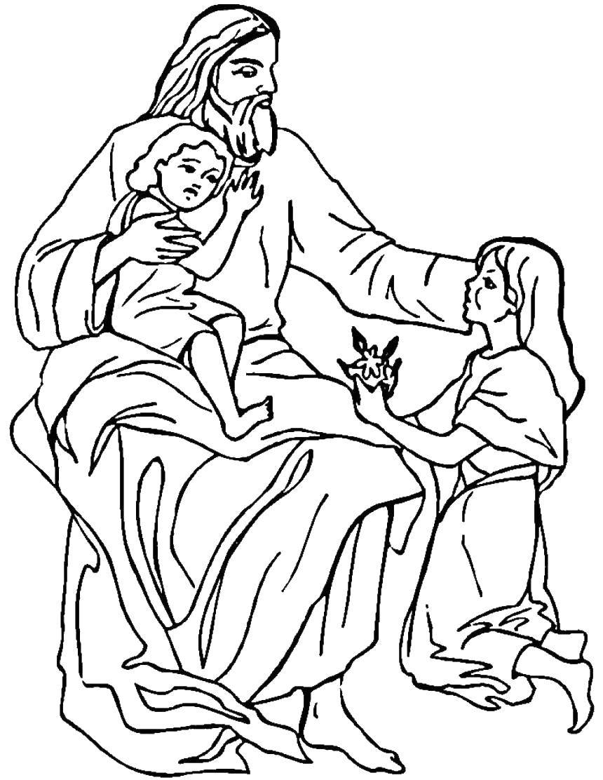 Coloring Children with Jesus. Category Religion. Tags:  Religion, prayer.