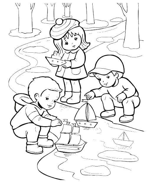 Coloring Children run ships. Category People. Tags:  children, toys.