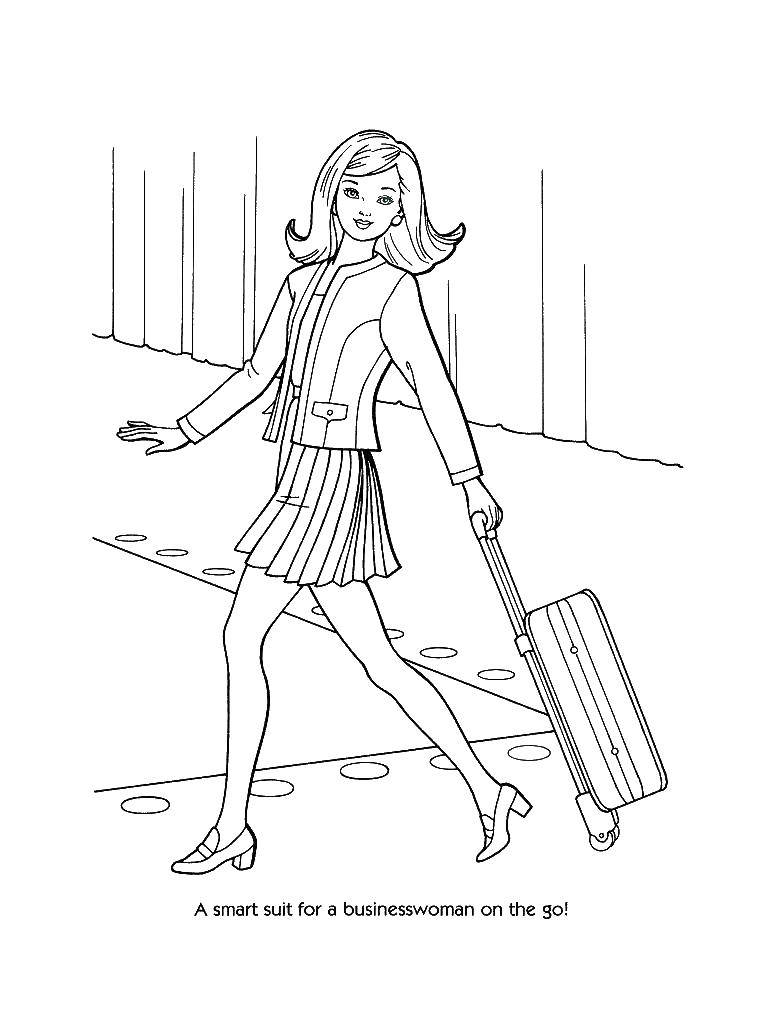Coloring Girl with bag on wheels. Category Dress. Tags:  The girl, bag.