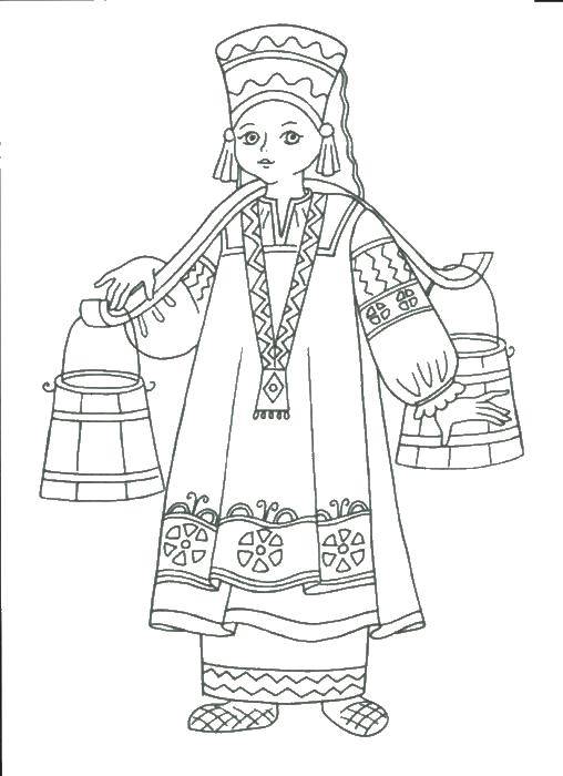 Coloring Girl with bucket of water. Category People. Tags:  the girl, bucket.