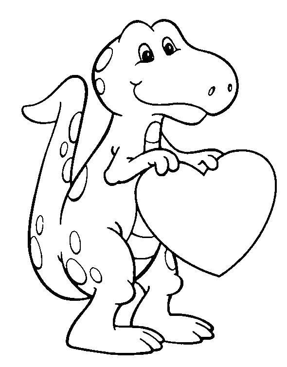 Coloring Dinosaur with a heart. Category Valentines day. Tags:  Dinosaur.