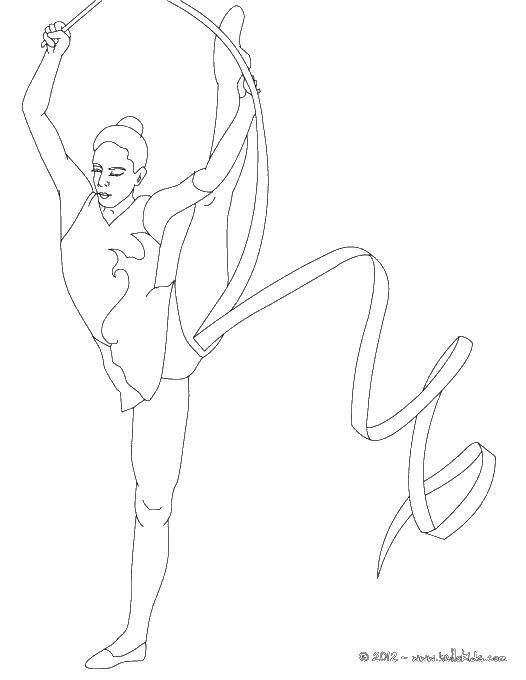 Coloring Gymnast practicing with ribbon. Category gymnastics. Tags:  sports, gymnastics, gymnast, ribbon.