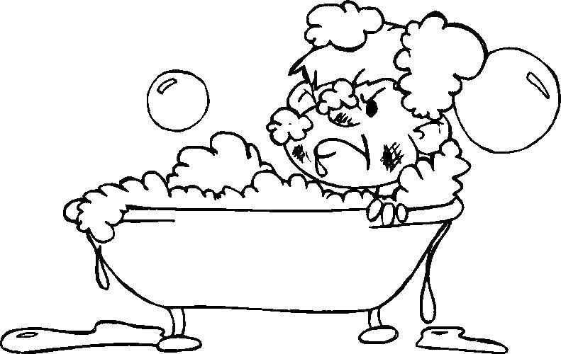 Название: Раскраска Грязный мальчик в ванне. Категория: Ванная комната. Теги: ванна, пена, мальчик.