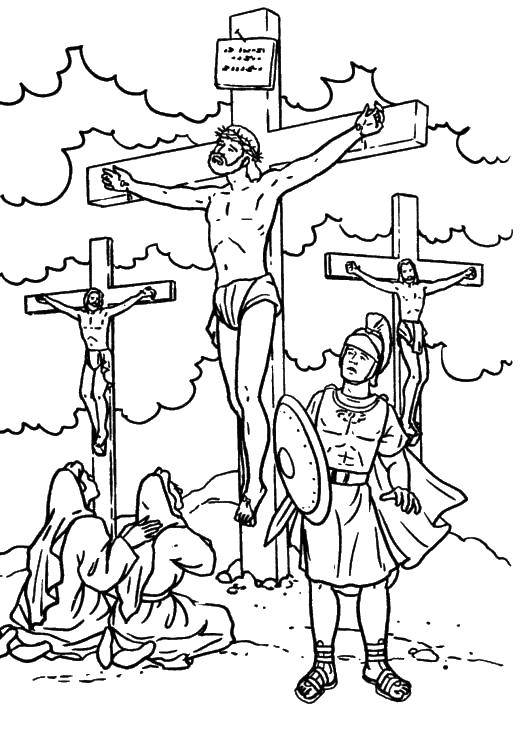 Coloring Jesus crucified on the cross. Category the Bible. Tags:  Jesus, the Bible.