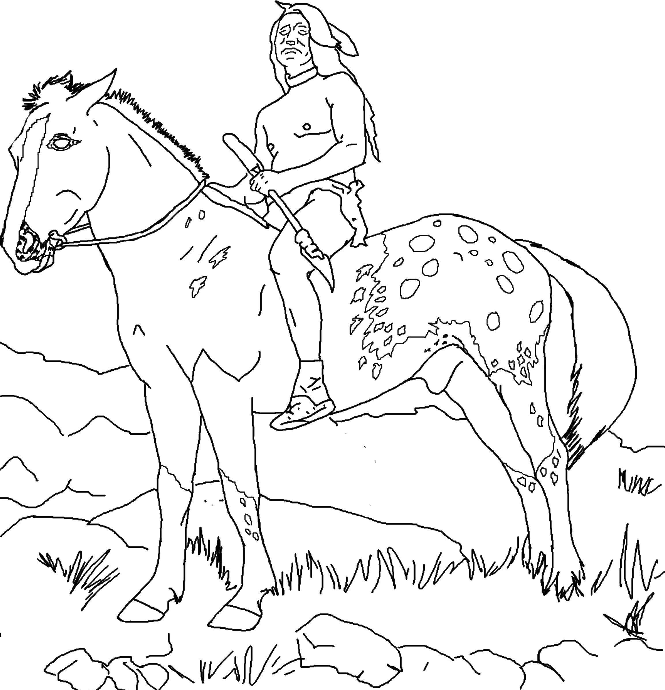 Название: Раскраска Индеец на коне. Категория: индейцы. Теги: Индеец.