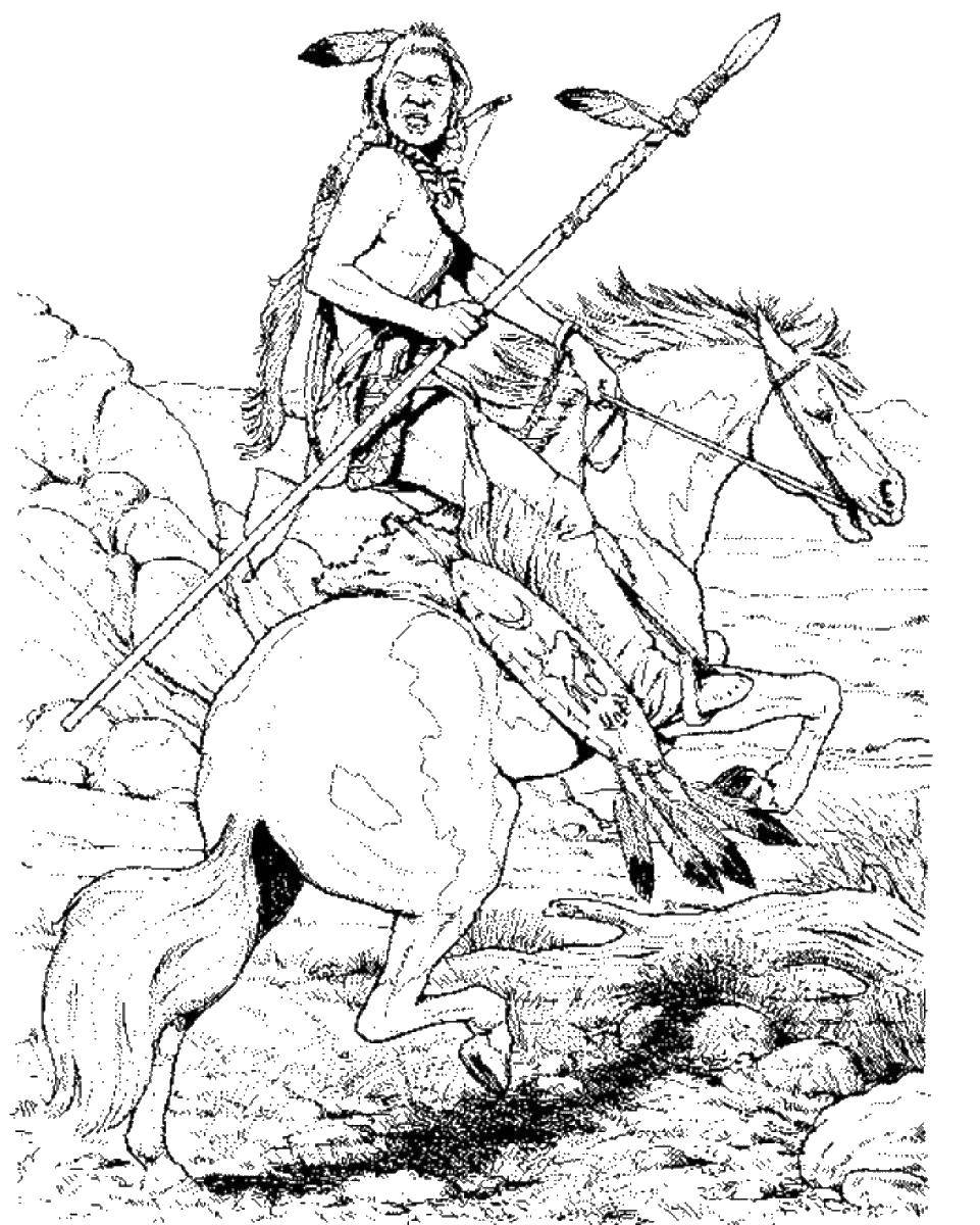 Coloring Indian on horseback. Category the Indians. Tags:  Indians, horses, horses.