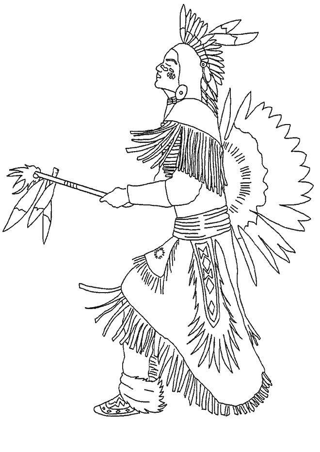 Название: Раскраска Индеец с перьями. Категория: индейцы. Теги: индеец, перья.