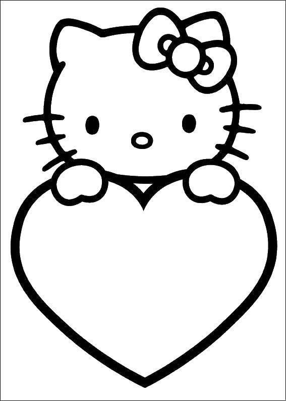 Название: Раскраска Китти с сердечком. Категория: Хэллоу Китти. Теги: Китти, сердце.
