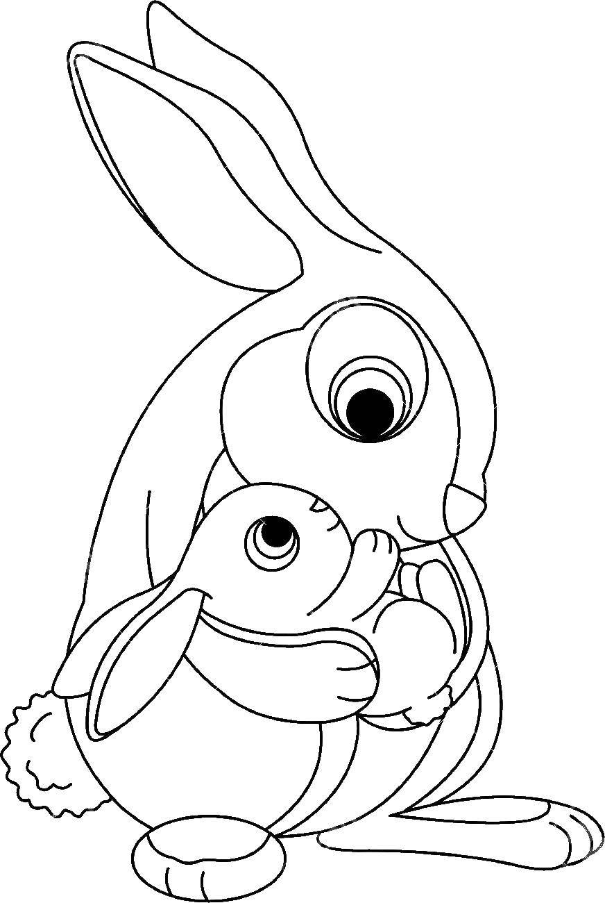 Название: Раскраска Крольчиха обнимает крольчонка. Категория: кролик. Теги: кролик, заяц.