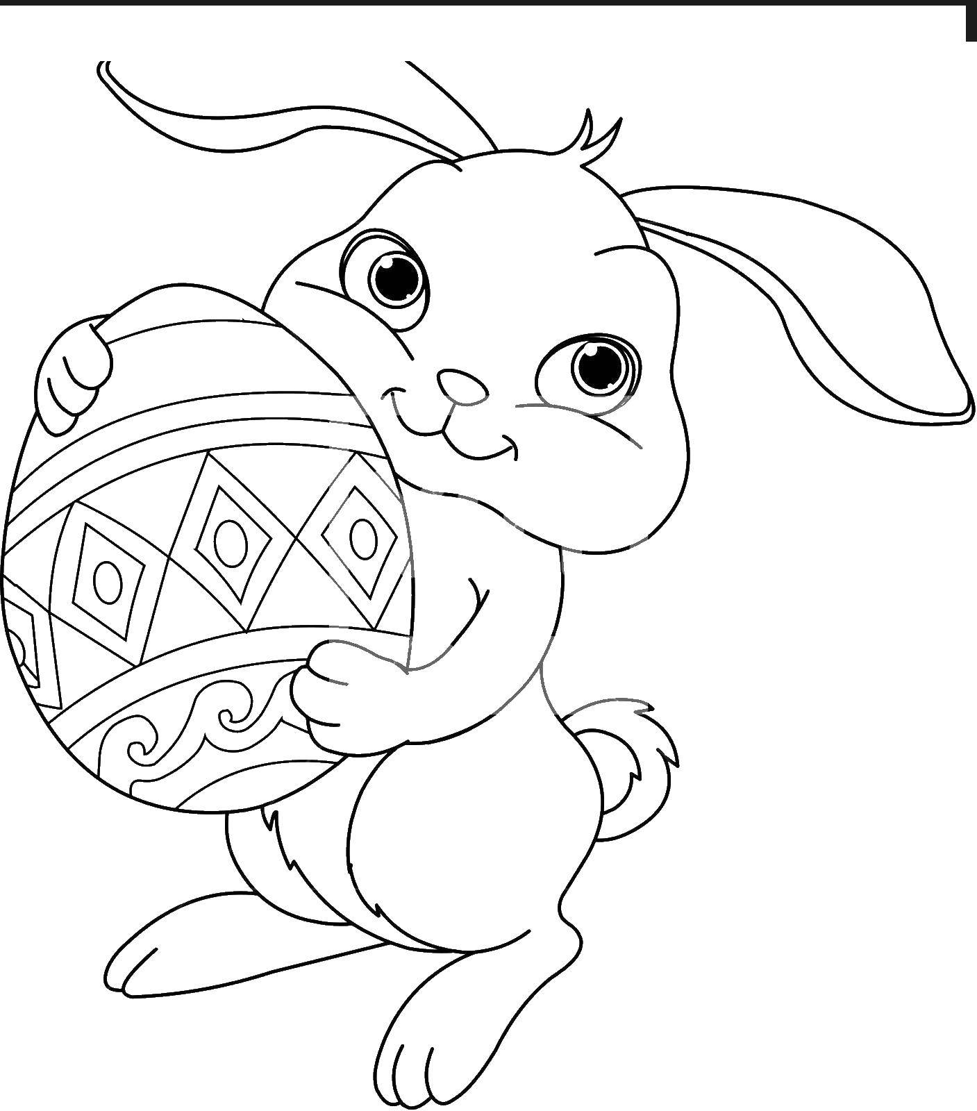 Название: Раскраска Кролик обнимает пасхальное яйцо. Категория: кролик. Теги: кролик, заяц.