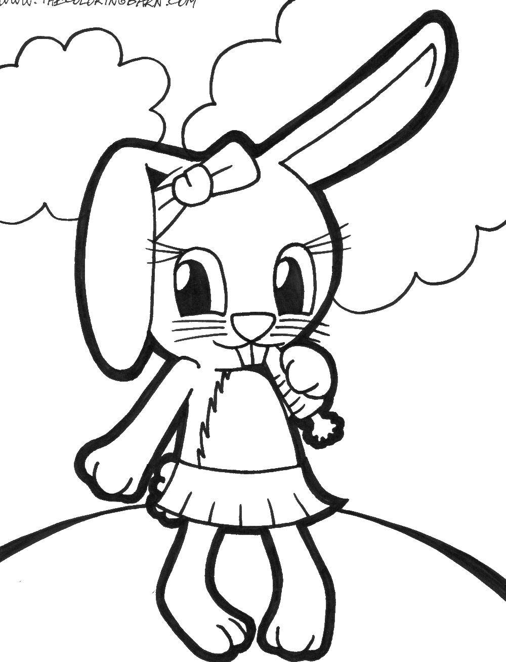 Название: Раскраска Кролик с бантиком и морковкой. Категория: кролик. Теги: кролик, заяц.