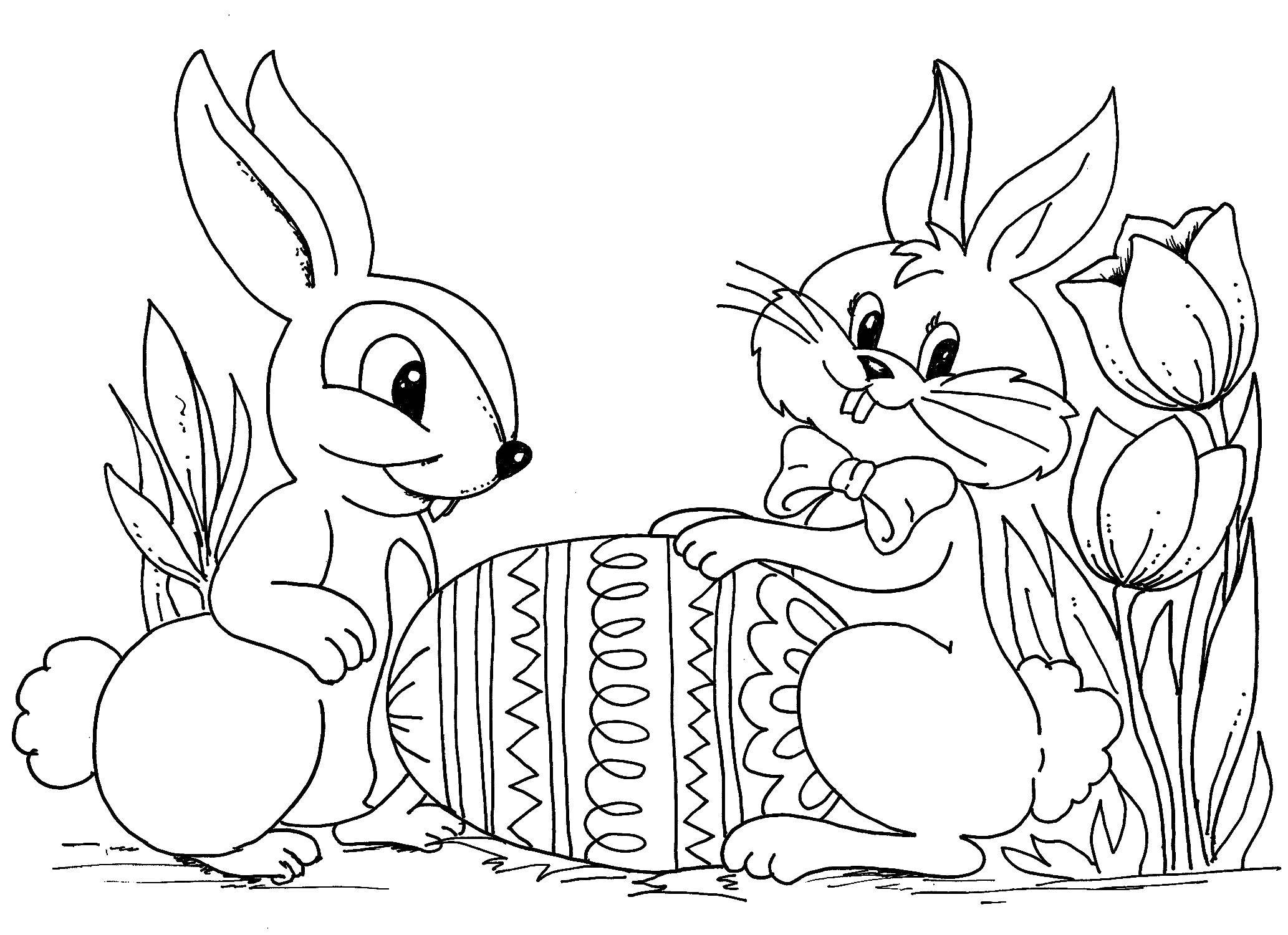 Название: Раскраска Кролик, зайчик и пасхальное яйцо. Категория: кролик. Теги: кролик, зайчик, яйцо, пасха.