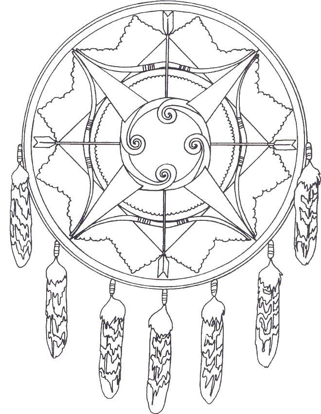 Coloring Dream catcher with arrows. Category the Indians. Tags:  catcher, Indians.
