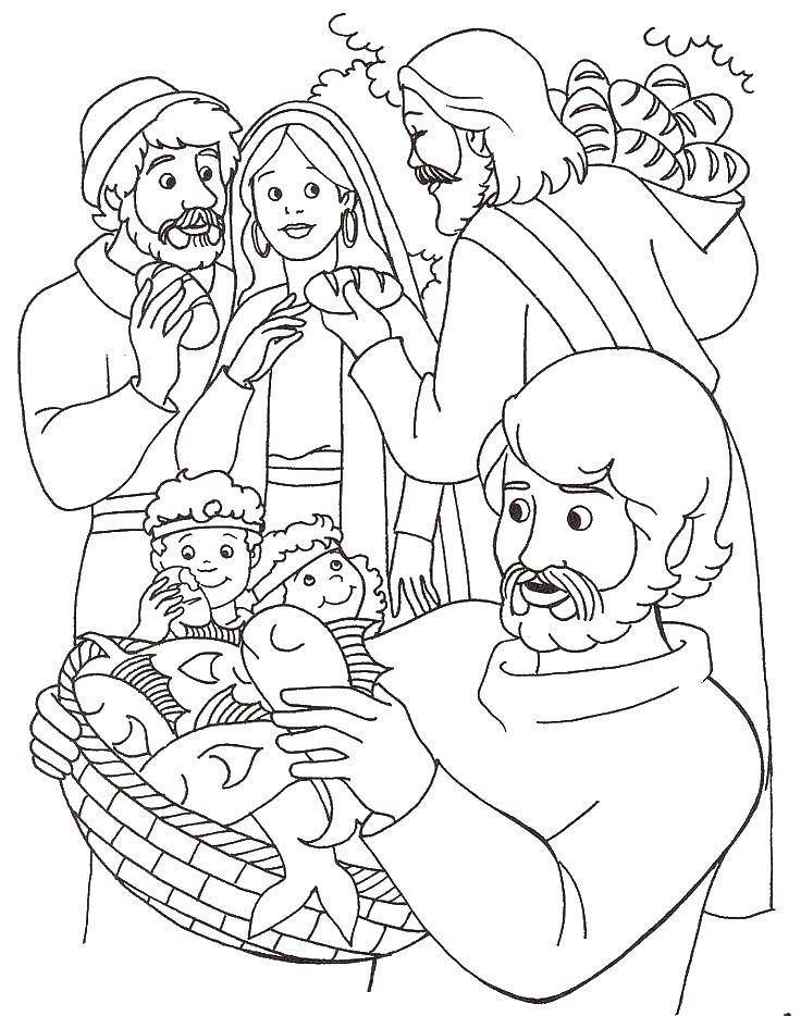 Coloring People with fish and bread. Category Religion. Tags:  Jesus, the Bible.