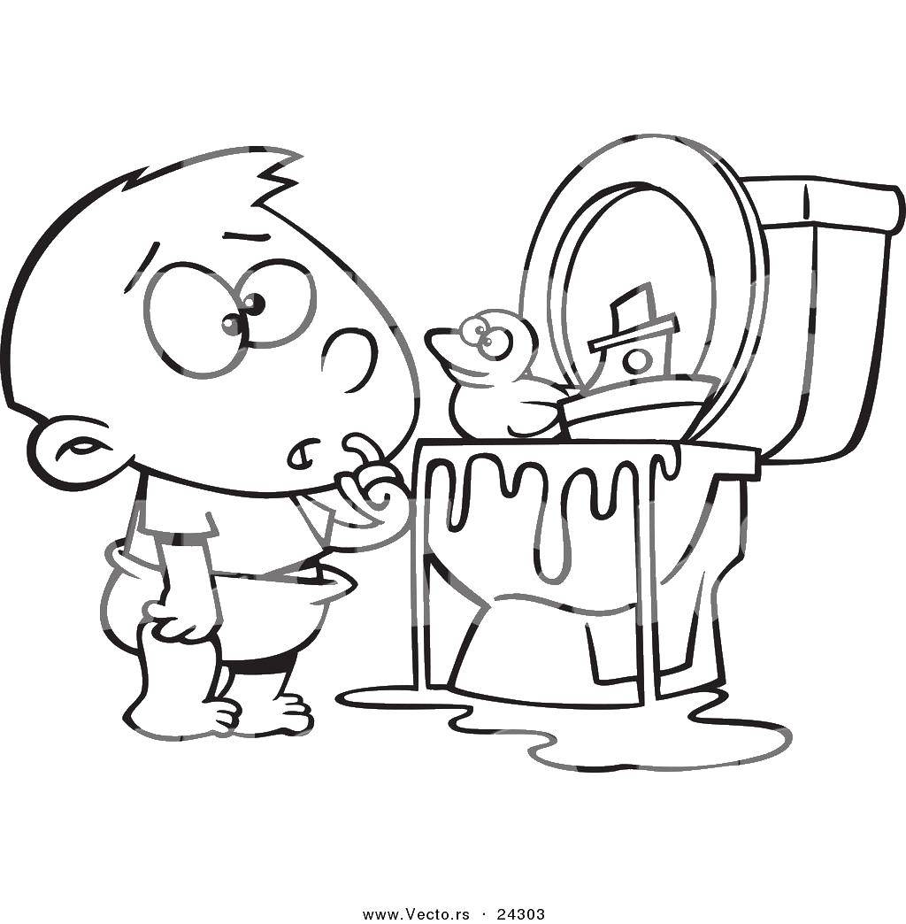 Coloring The boy at the toilet. Category children. Tags:  child , toilet, toilet.