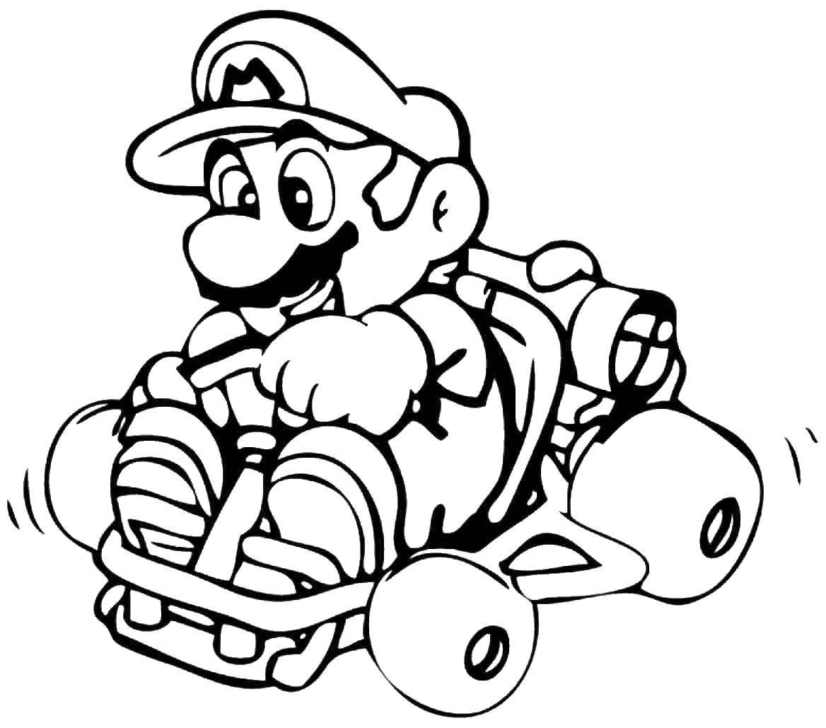 Название: Раскраска Марио на машинке. Категория: Персонаж из игры. Теги: Игры, Марио.