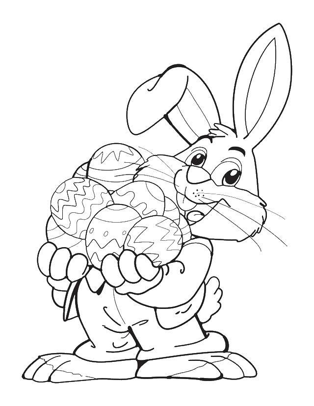 Название: Раскраска Пасхальный кролик с яичками. Категория: кролик. Теги: кролики, яйца, пасха, праздник.