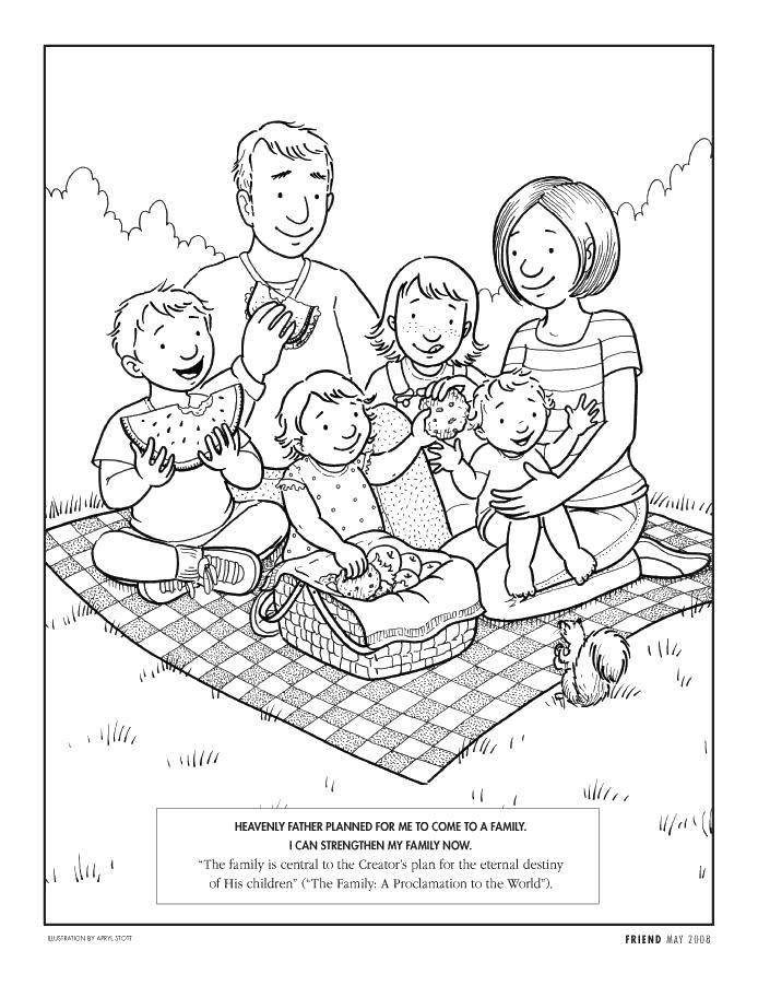 Название: Раскраска Пикник у семьи. Категория: Члены семьи. Теги: Семья, родители, дети.