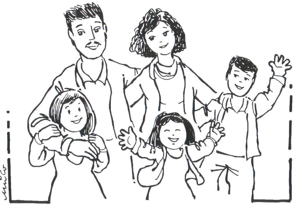 Название: Раскраска Родители с детьми. Категория: Семья. Теги: большая семья, семьи, дети.