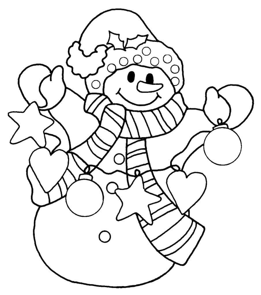 Название: Раскраска Рождественский снеговик. Категория: рождество. Теги: Рождество, снеговики.