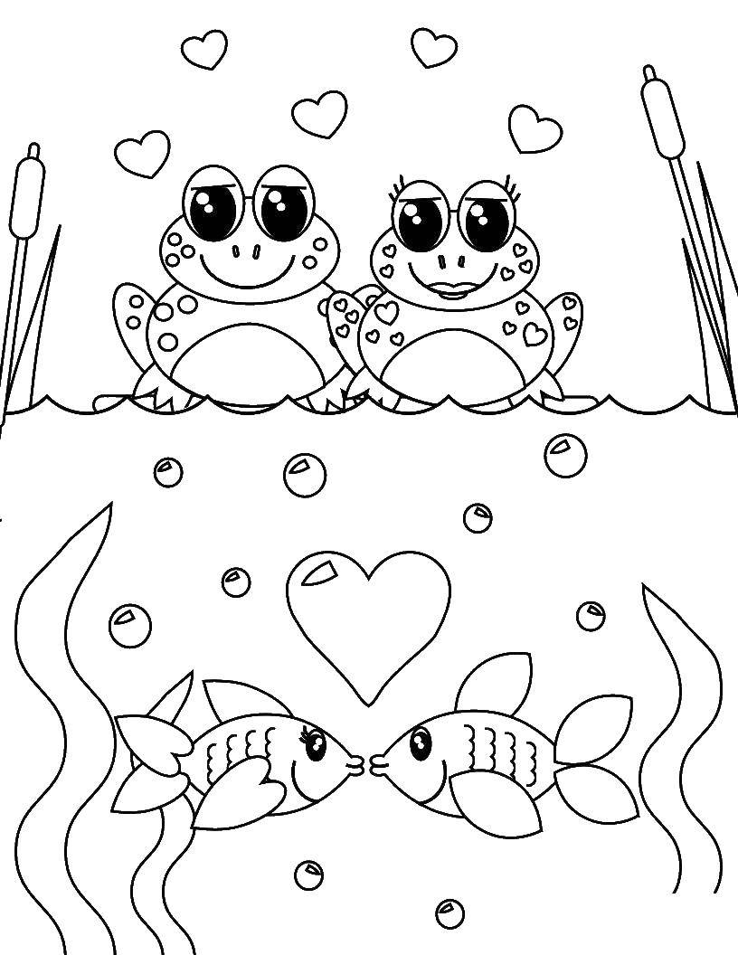 Название: Раскраска Рыбки и жабы влюбленны. Категория: День святого валентина. Теги: рыбы, жабы, День святого валентина.