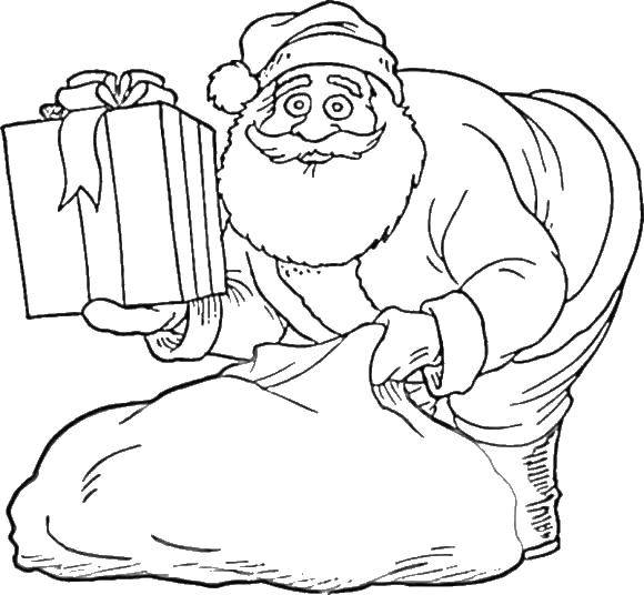 Название: Раскраска Санта с мешком подарков. Категория: рождество. Теги: рождество, Санта Клаус, мешок с подарками.