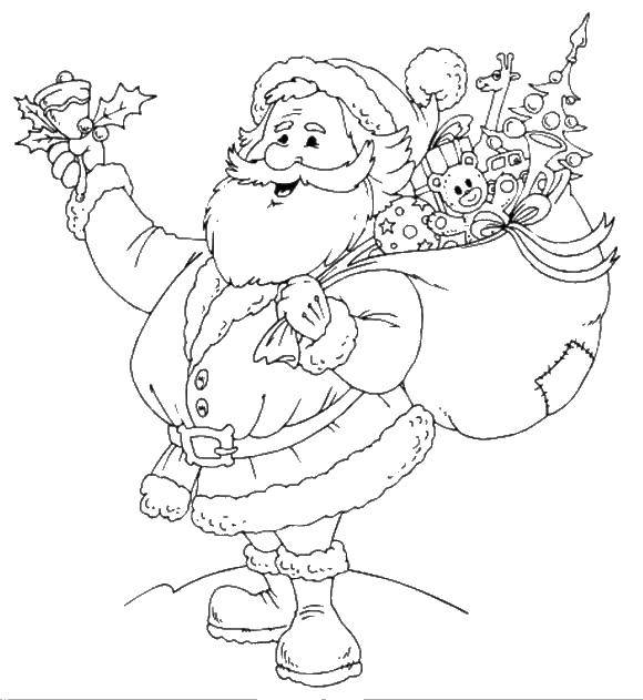 Coloring Santa with bag of gifts. Category Christmas. Tags:  Christmas, Santa Claus, sack of gifts.