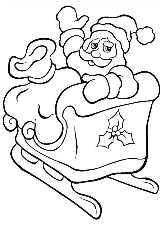 Coloring Santa with gifts on sled. Category Christmas. Tags:  Christmas, Santa Claus, sleigh.
