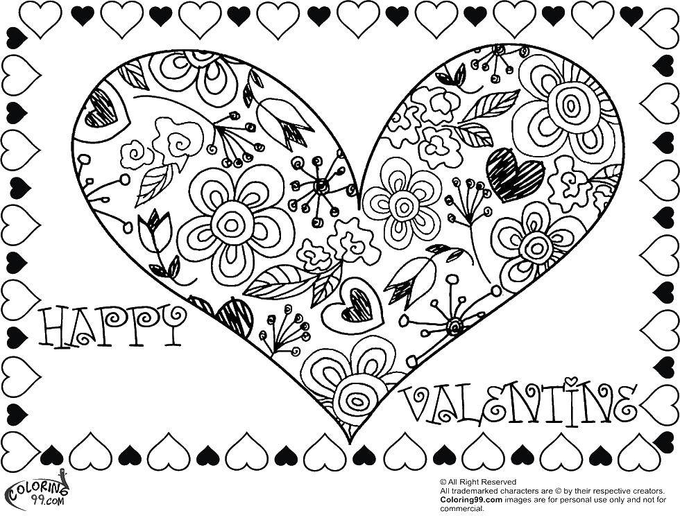 Coloring Heart in flower. Category Valentines day. Tags:  Valentines day, heart, flowers.