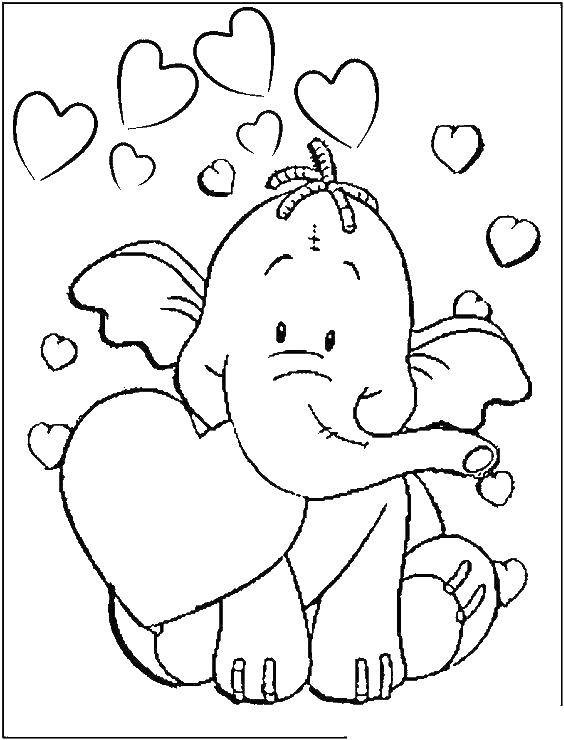 Coloring Elephant with a heart. Category Valentines day. Tags:  elephant, heart.