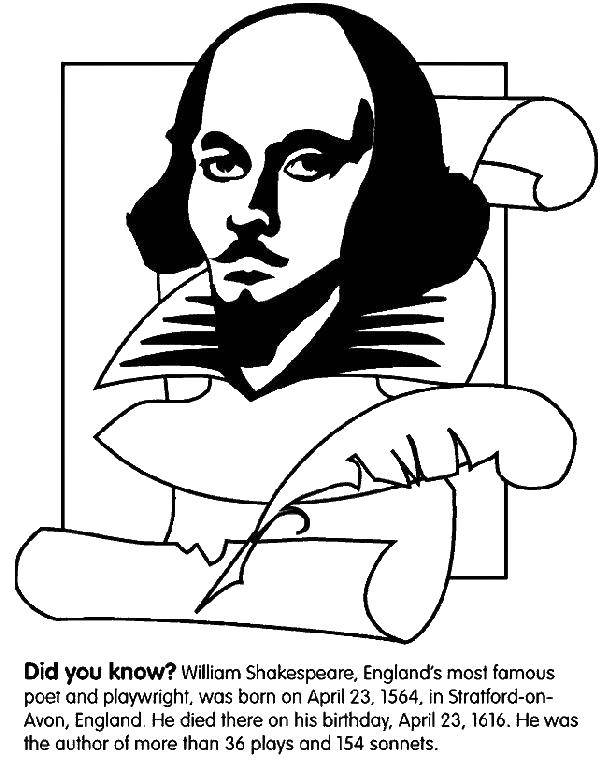 Coloring William Shakespeare. Category coloring. Tags:  writer, poet, William Shakespeare.